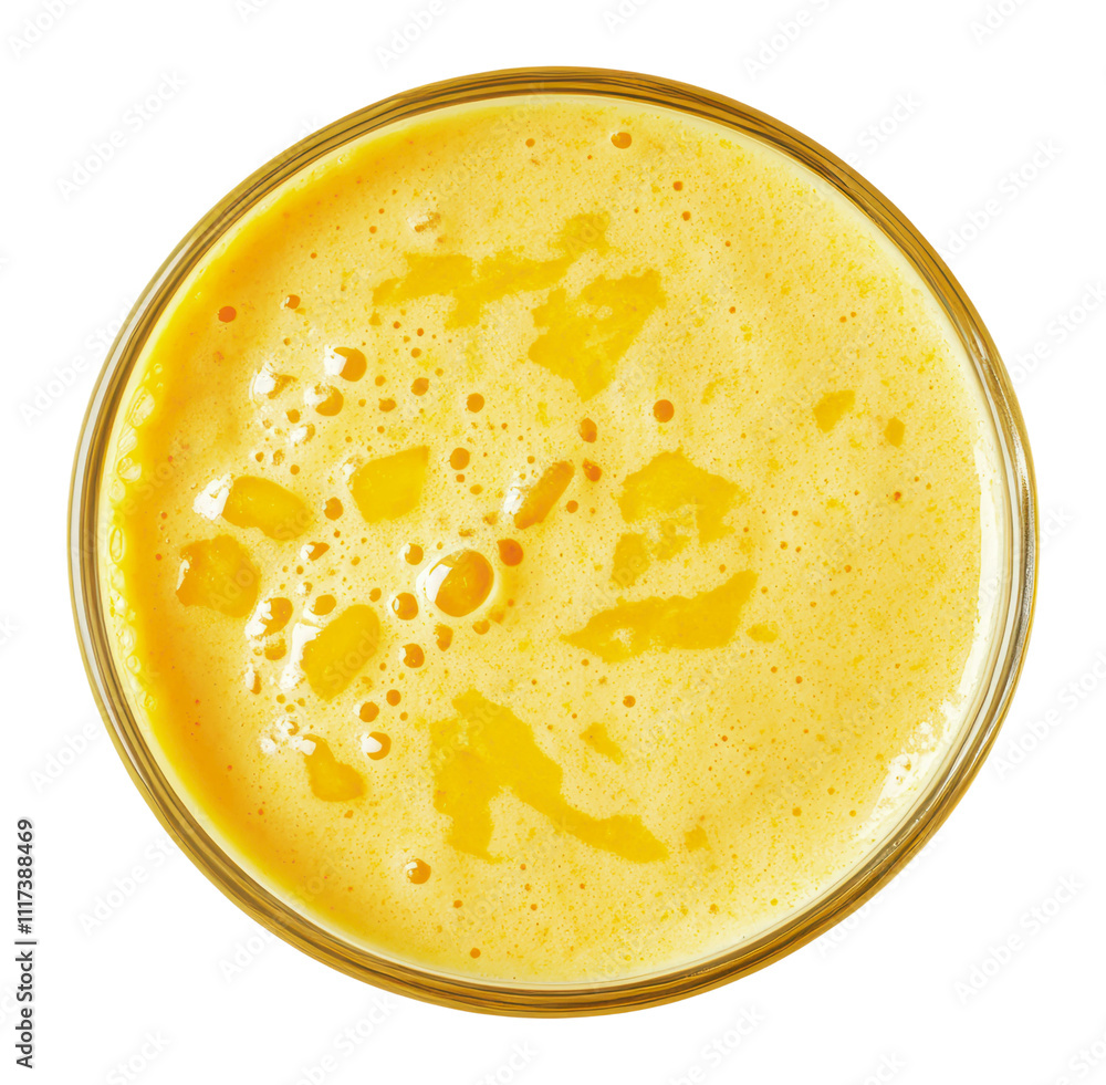 Freshly prepared mango smoothie in a glass bowl, cut out - stock png. Freshly prepared mango smoothie in a glass bowl, cut out - stock png.