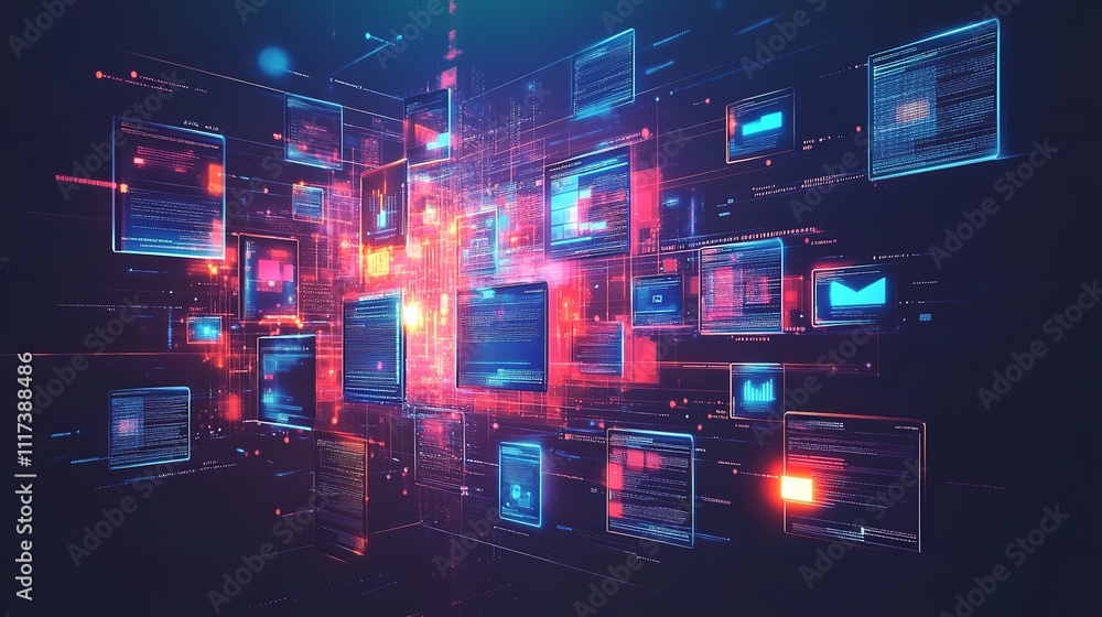 Naklejka premium Transferring and exchanging creative digital data folder. Generative Ai