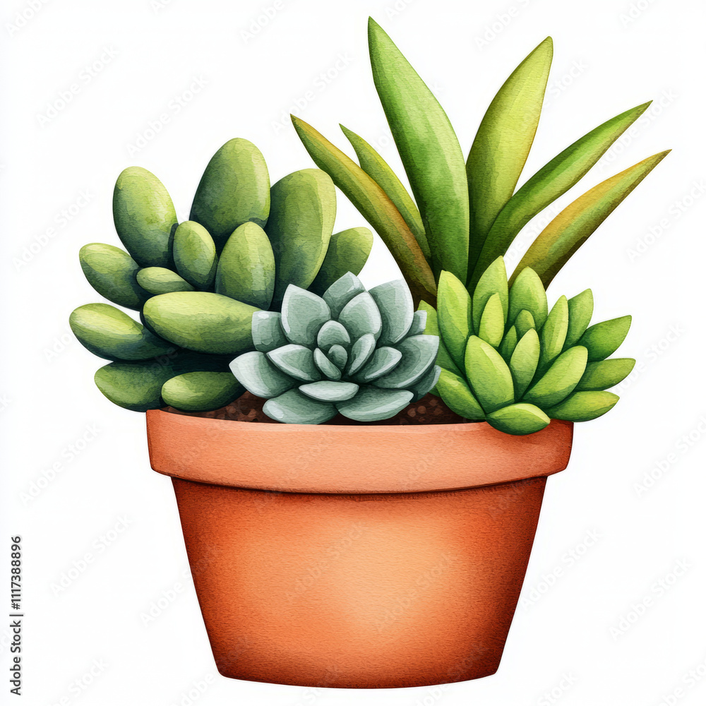 watercolor group of echeveria succulents in terracotta pot, showcasing vibrant green leaves and unique shapes, perfect for adding touch of nature to any space watercolor group of echeveria succulents in terracotta pot, showcasing vibrant green leaves and unique shapes, perfect for adding touch of nature to any space