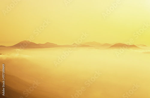 Peaks of the mountains at sunset, Island Lanzarote, Canary Islands, Spain, Europe.