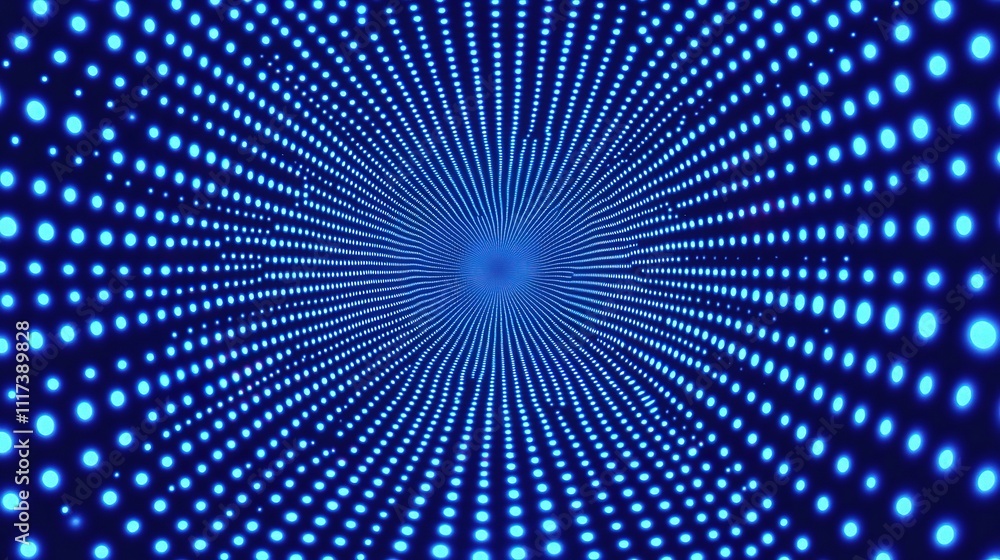 Abstract Blue Digital Matrix with Dots and Depth Perception Effects Abstract Blue Digital Matrix with Dots and Depth Perception Effects