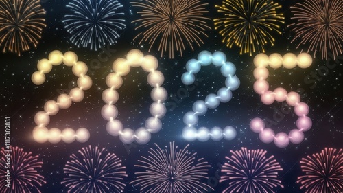 Happy New Year 2025 and fireworks background photo