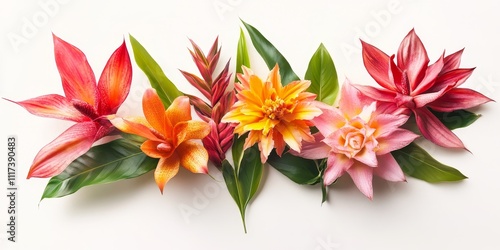 Fototapeta Naklejka Na Ścianę i Meble -  Isolated exotic flowers displayed on a white background highlight the vibrant colors and unique shapes of these beautiful exotic flowers, making them perfect for creative projects.