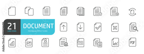 Set of line icons related to Document, file letter . Outline icons collection. Editable stroke. Vector illustration. 