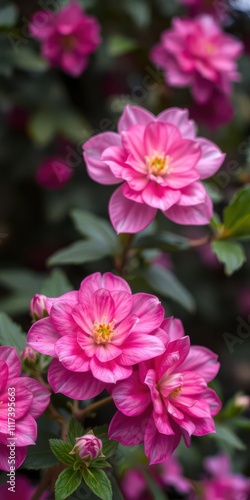 Lush pink flowers in full bloom on a soft blurred background, spring, romantic