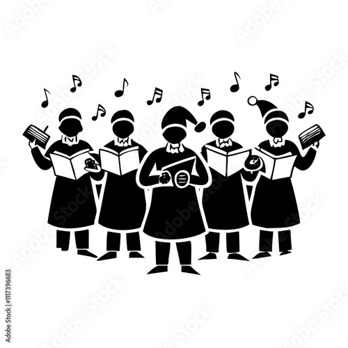 carolers singing silhouette, christmas vector icon - silhouette vector art of carolers singing, symbolizing holiday celebrations. christmas silhouette.