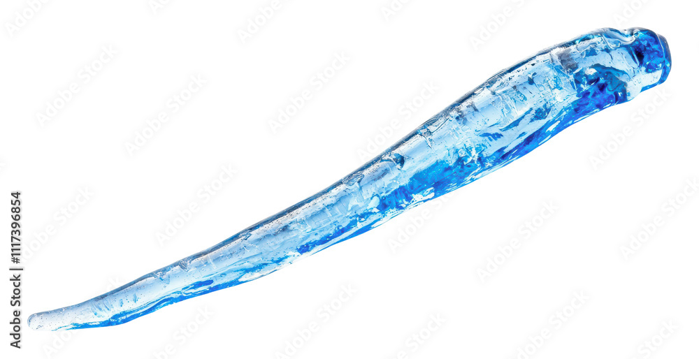 Icicle with blue tint hanging from an overhang, cut out - stock png. Icicle with blue tint hanging from an overhang, cut out - stock png.
