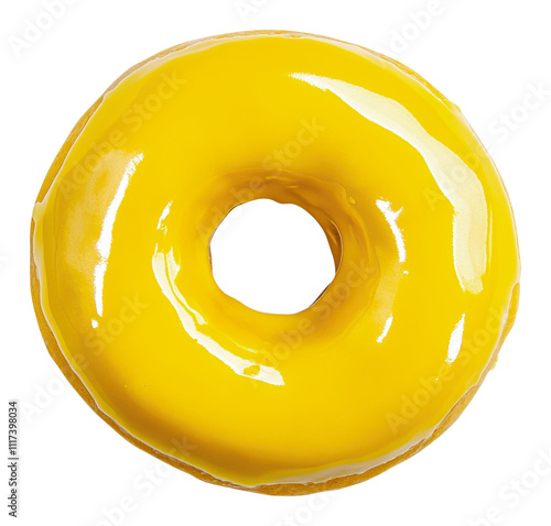 Bright yellow glazed donut on a white background, cut out - stock png. photo