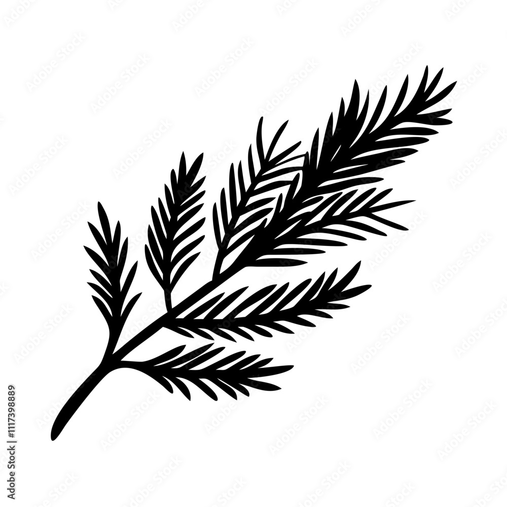 Naklejka premium evergreen branch silhouette, christmas vector icon - silhouette vector art of evergreen branch, symbolizing holiday celebrations. christmas silhouette.