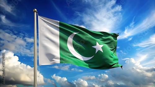 Waving flag of Pakistan in white background. Pakistan flag for independence day. The symbol of the state on wavy fabric. generative ai