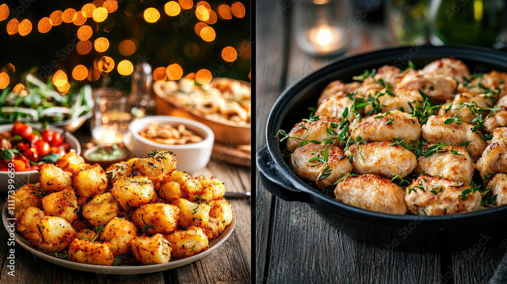 Delicious assorted dishes served on a festive table, perfect for gatherings. Delicious assorted dishes served on a festive table, perfect for gatherings.