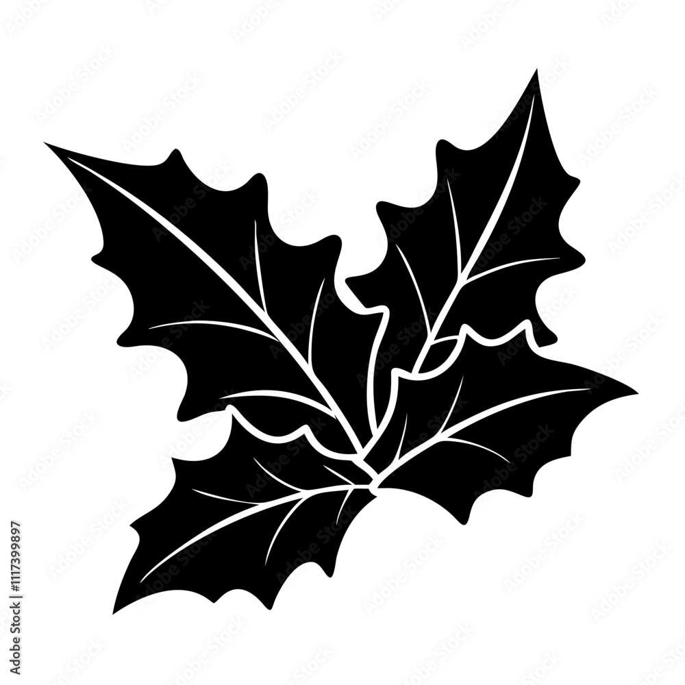 Fototapeta premium holly leaves silhouette, christmas vector icon - silhouette vector art of holly leaves, symbolizing holiday celebrations. christmas silhouette.
