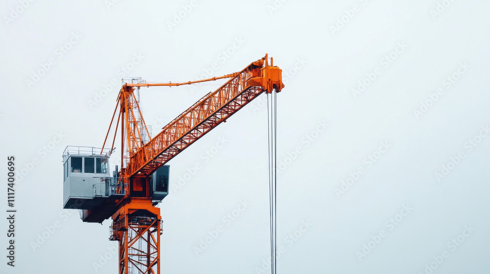 Bright orange construction crane stands against a clear sky, showcasing industrial engineering and modern architecture, emphasizing height and structural design. Bright orange construction crane stands against a clear sky, showcasing industrial engineering and modern architecture, emphasizing height and structural design.