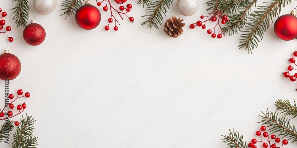 Festive Christmas decorations featuring pine cones and red berries arranged on a clean white background, embodying the spirit of the holiday season. Festive Christmas decorations featuring pine cones and red berries arranged on a clean white background, embodying the spirit of the holiday season.