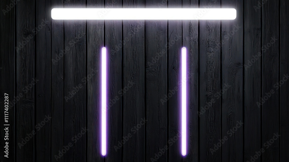 A black vertical wooden panel background with rich grain details and an aged finish. Positioned at the top center is a glowing white neon bar. A black vertical wooden panel background with rich grain details and an aged finish. Positioned at the top center is a glowing white neon bar.