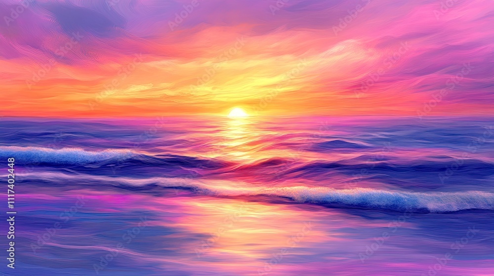 Fototapeta premium Sunset over ocean, calm water wave, Minimal scene, relaxing view, macro shot. beauty view.