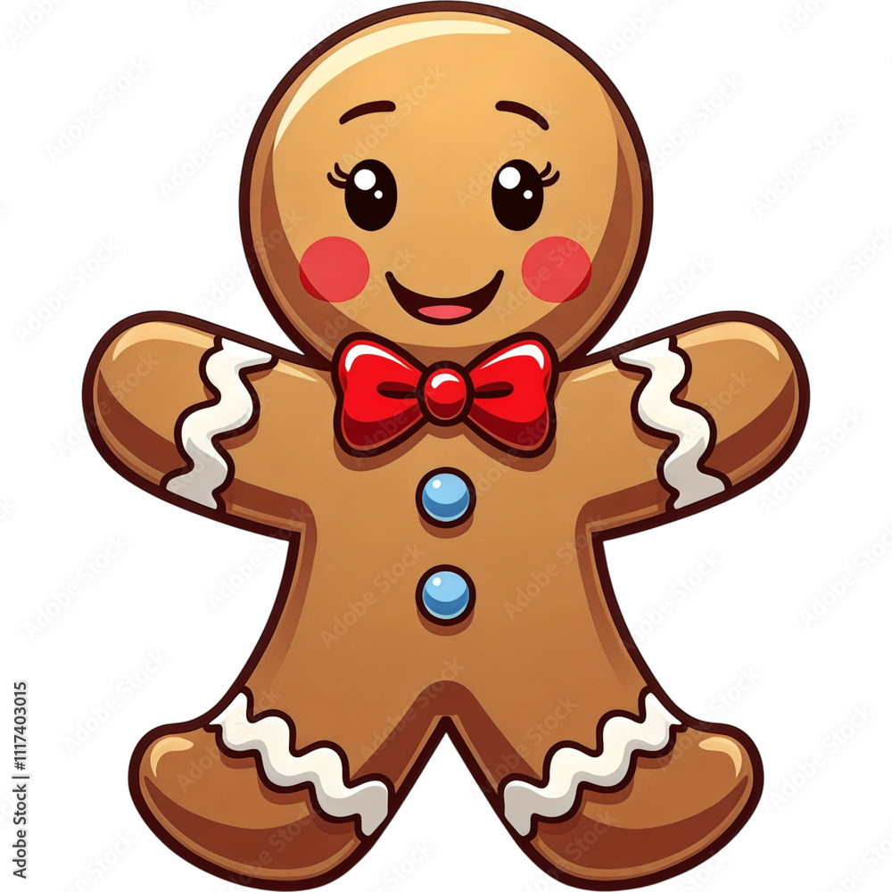 Obraz premium Cartoon gingerbread man with a bow tie and a smile