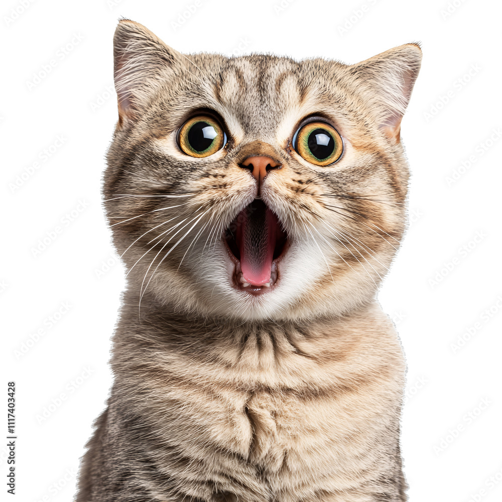 Surprised cat with wide-open mouth isolated on transparent background. Surprised cat with wide-open mouth isolated on transparent background.