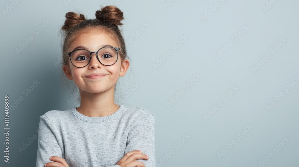Confident Girl with Glasses Against Light Background Confident Girl with Glasses Against Light Background
