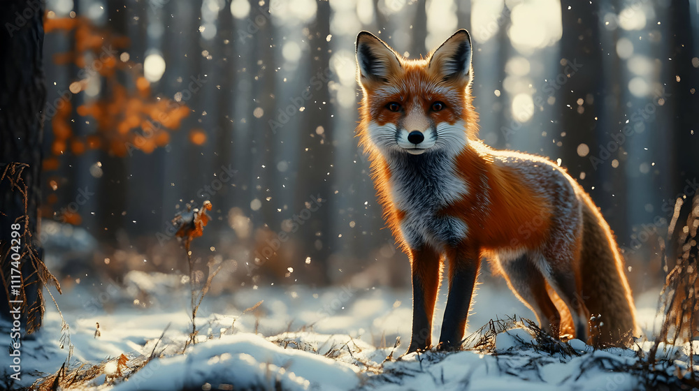 Fototapeta premium Majestic Red Fox in Winter Wonderland Digital Illustration