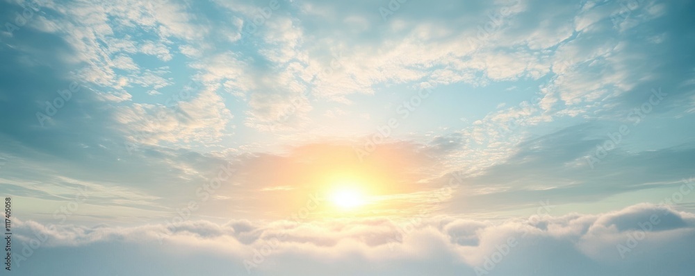 Obraz premium A serene sunrise over fluffy clouds, evoking tranquility and beauty in nature.