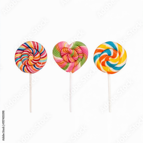 Colorful swirl lollipop candy isolated on white background, perfect for sweet treats and festive fun