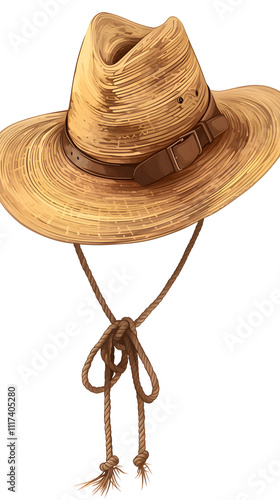 Straw Cowboy Hat with Rope, Western Fashion Accessory, Stock Photo photo