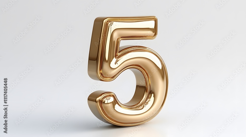 Golden 3D Number 5 Isolated on White Background for Graphic Design and Celebrations Golden 3D Number 5 Isolated on White Background for Graphic Design and Celebrations