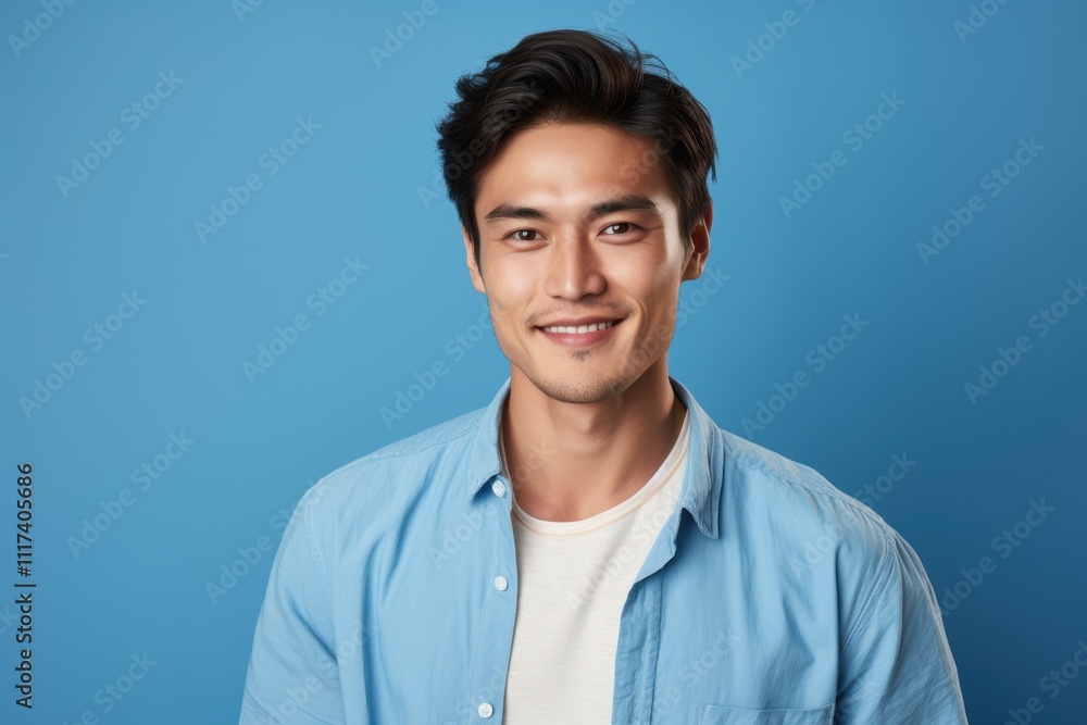 A man with a blue shirt and white shirt is smiling A man with a blue shirt and white shirt is smiling