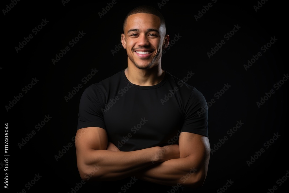 A man with a black shirt and a smile on his face A man with a black shirt and a smile on his face