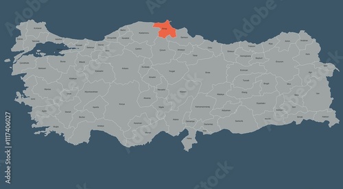 Map of Turkey Highlighting Sinop Region with Labeled Provinces photo