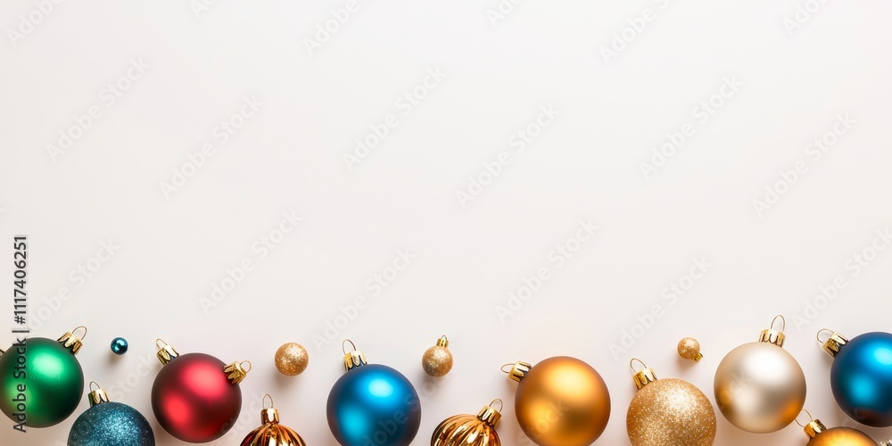 A vibrant assortment of Christmas ornaments in various colors neatly aligned, showcasing the festive spirit of the holiday season. A vibrant assortment of Christmas ornaments in various colors neatly aligned, showcasing the festive spirit of the holiday season.
