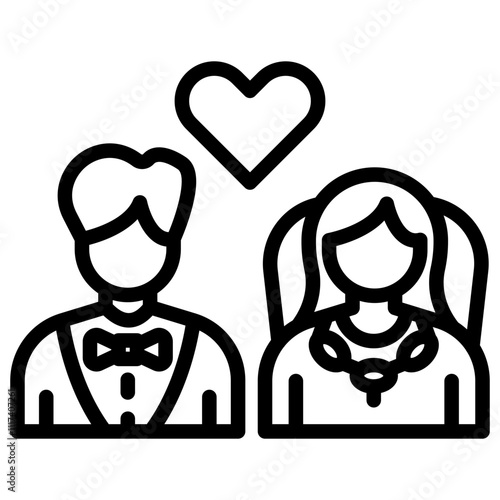 Wedding Couple Vector Line Icon