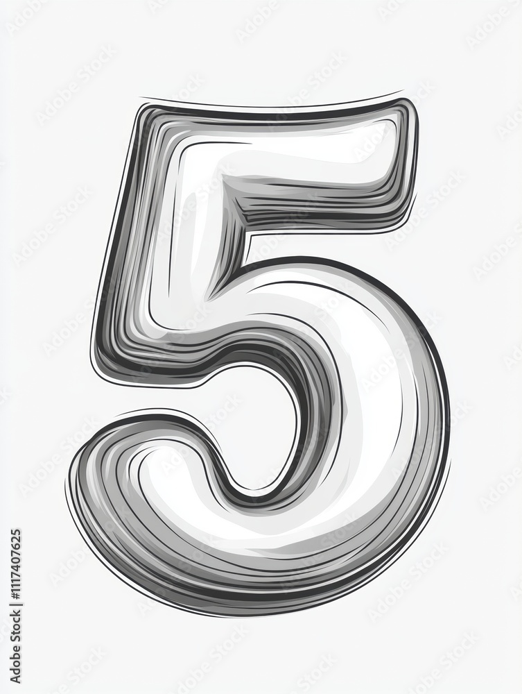 The number 5 is drawn in a stylized way, with a lot of detail The number 5 is drawn in a stylized way, with a lot of detail