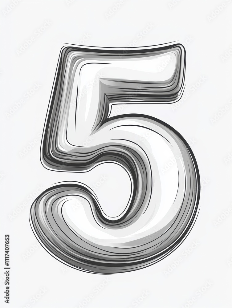 The number 5 is drawn in a stylized way, with a lot of detail The number 5 is drawn in a stylized way, with a lot of detail