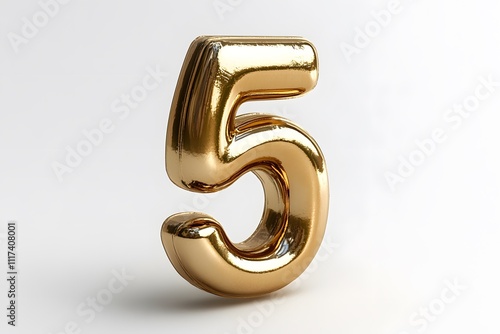  Golden 3D Number 5 Isolated on White Background for Graphic Design and Celebrations 