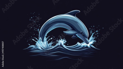 A stylized dolphin leaping above ocean waves, showcasing movement and aquatic beauty. photo