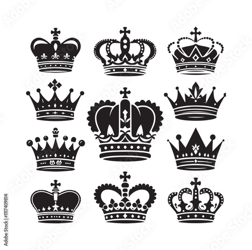 Kings crown icon set illustration silhouette style