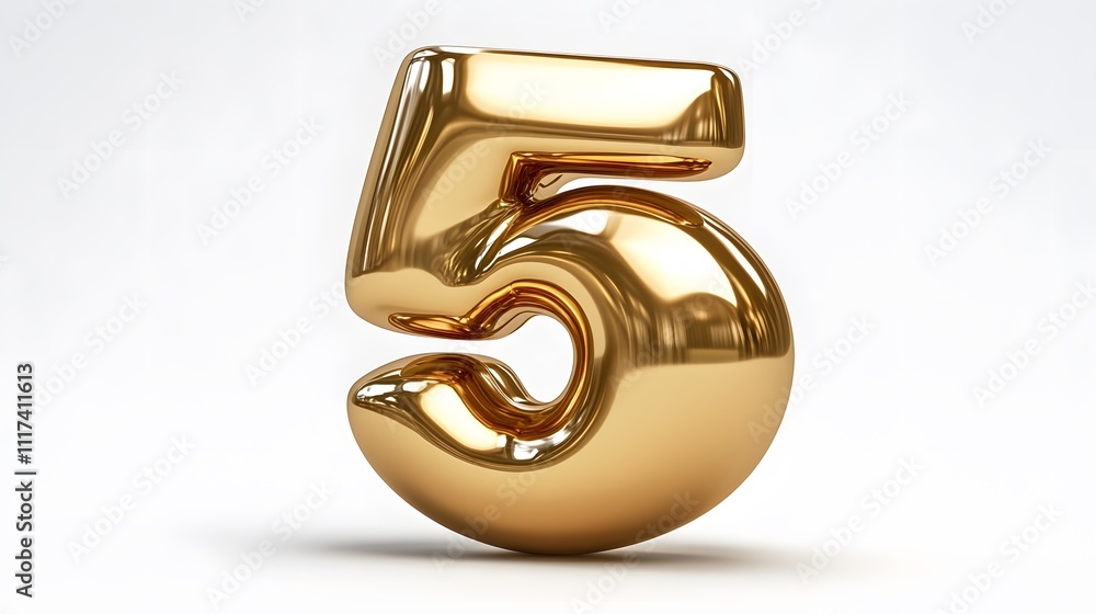 Golden 3D Number 5 Isolated on White Background for Graphic Design and Celebrations Golden 3D Number 5 Isolated on White Background for Graphic Design and Celebrations