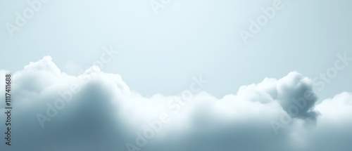 Serene Sky Landscape with Soft Cumulus Clouds against a Clear Blue Background : Generative AI photo