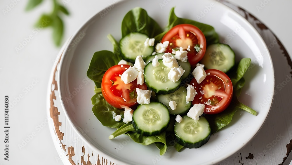 Fresh Cucumber Tomato Feta Salad on Spinach Fresh Cucumber Tomato Feta Salad on Spinach