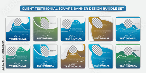 5 set package, Abstract client testimonial or customer review design template, Web banners of client satisfaction with short quote and star rating, Customer feedback design colorful bundle set.
