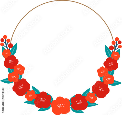 Camellia flowers with leaves wreath for decoration on Chinese new year, Japanese new year and celebration event.