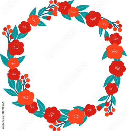 Camellia flowers with leaves wreath for decoration on Chinese new year, Japanese new year and celebration event.