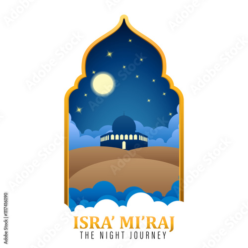 Background Flat Design Al Aqsa Mosque, Isra' Mi'raj, The Night of Journey