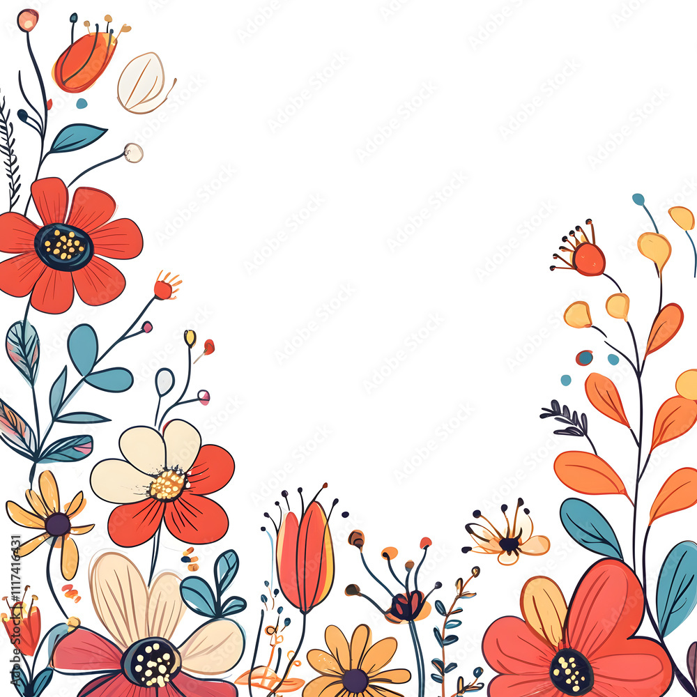 Creative 2D Doodle Floral Illustrations Text Space for Versatile Designs, Greeting Cards, Invitations Creative 2D Doodle Floral Illustrations Text Space for Versatile Designs, Greeting Cards, Invitations