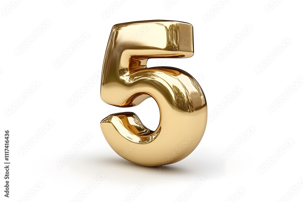 Golden 3D Number 5 Isolated on White Background for Graphic Design and Celebrations Golden 3D Number 5 Isolated on White Background for Graphic Design and Celebrations