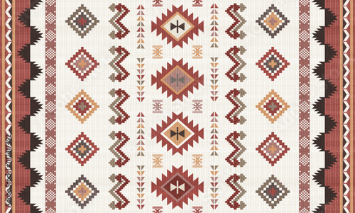 Navajo tribal vector seamless pattern. Native American ornament. Ethnic South Western decor style. Boho geometric ornament. Vector seamless pattern. Mexican blanket, rug. Woven carpet illustration