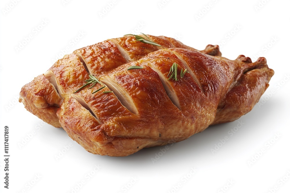 Isolated roast turkey against a white backdrop. Generative Ai Isolated roast turkey against a white backdrop. Generative Ai