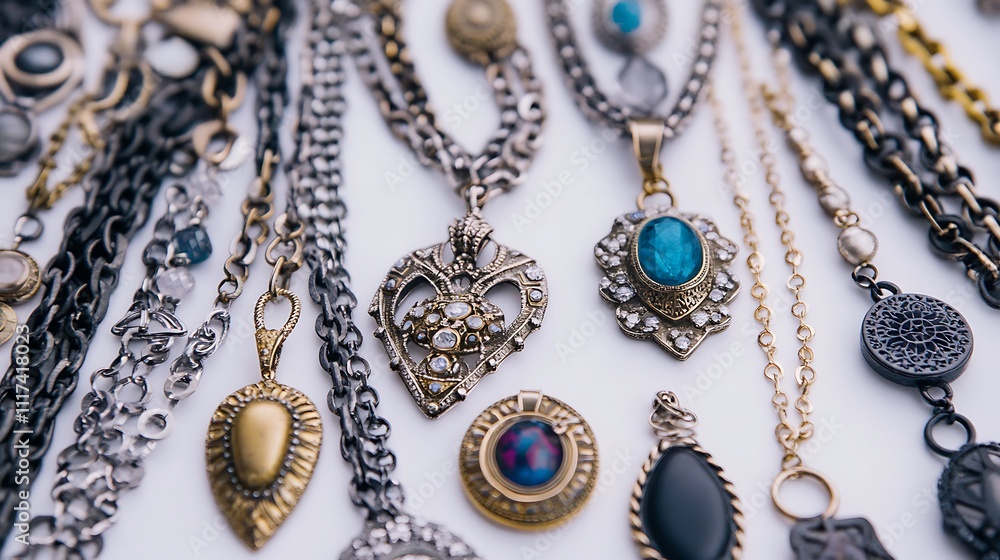 Assortment of Intricate Jewelry with Pendants and Chains Assortment of Intricate Jewelry with Pendants and Chains